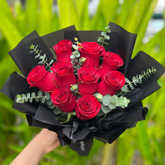 9 Rose Bouquet with Eucalyptus